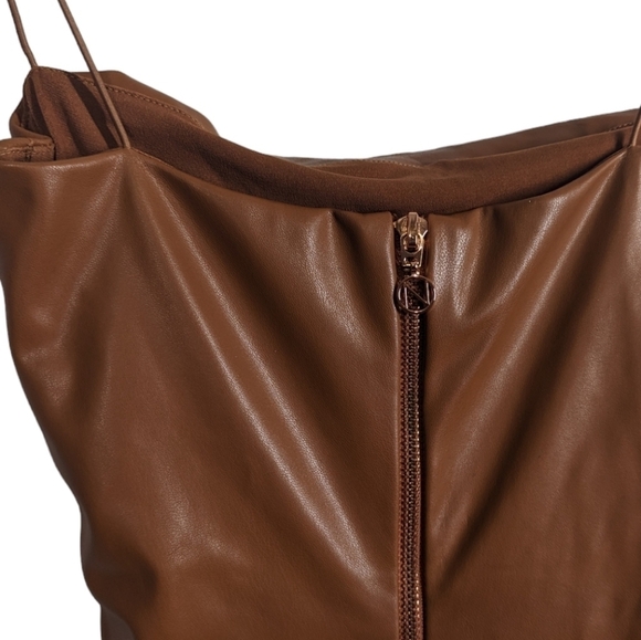 NWT Nookie x Posse Faux Leather Brown Midi Dress Size Small - Picture 5 of 12